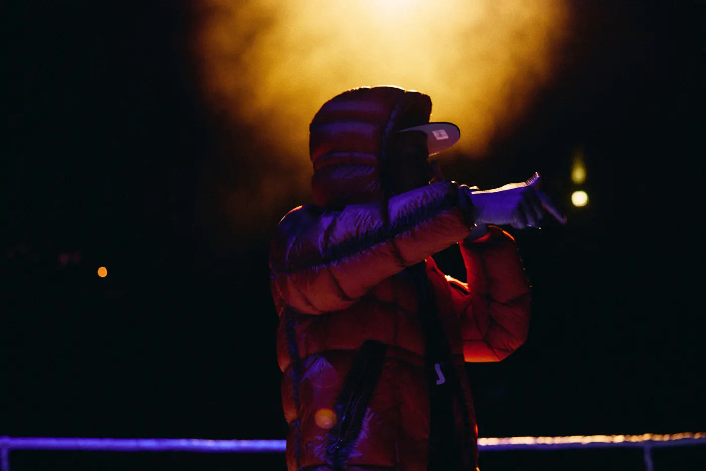 A performer under a spotlight during the halftime show